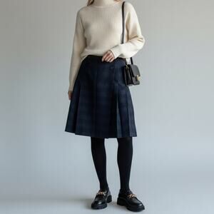 Paul Smith 100% Virgin Wool Pleated Wrap Skirt Women's 44 (Sz M) Blue Striped